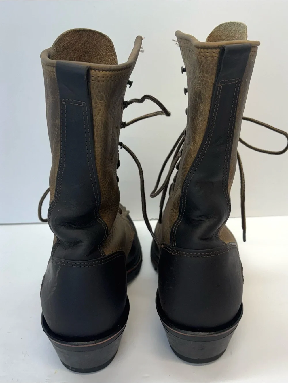 Vtg Double-H Mens Sz 8.5 B Brown Leather Packer Lacer Logger Work Logger Boots